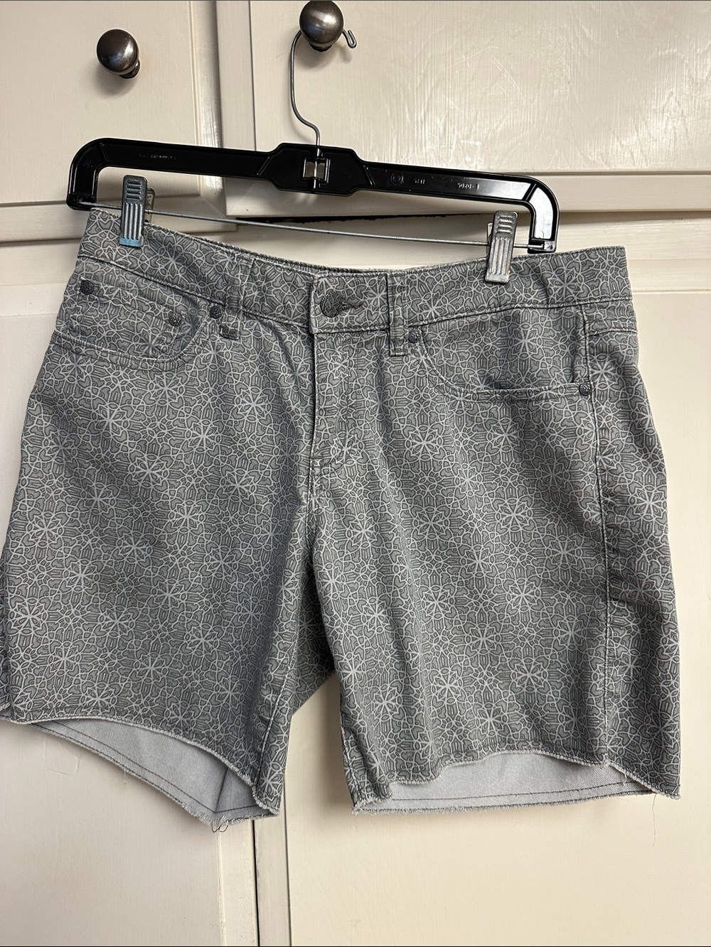 Prana Gray Geometric Denim Shorts